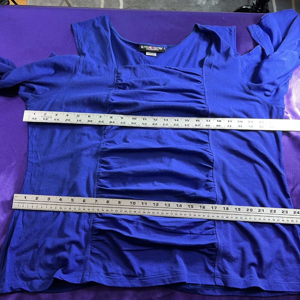 📌The Pyramid Collection Royal Blue Cold Shoulder Waterfall Front Top - Picture 10 of 15
